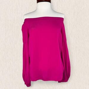 Anthropologie Floreat Hot Pink Off Shoulder Balloon‎ Sleeve Boho Top Size XS